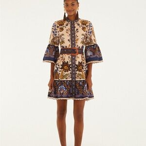 FARM Rio Blue and Brown Floral Mini Dress